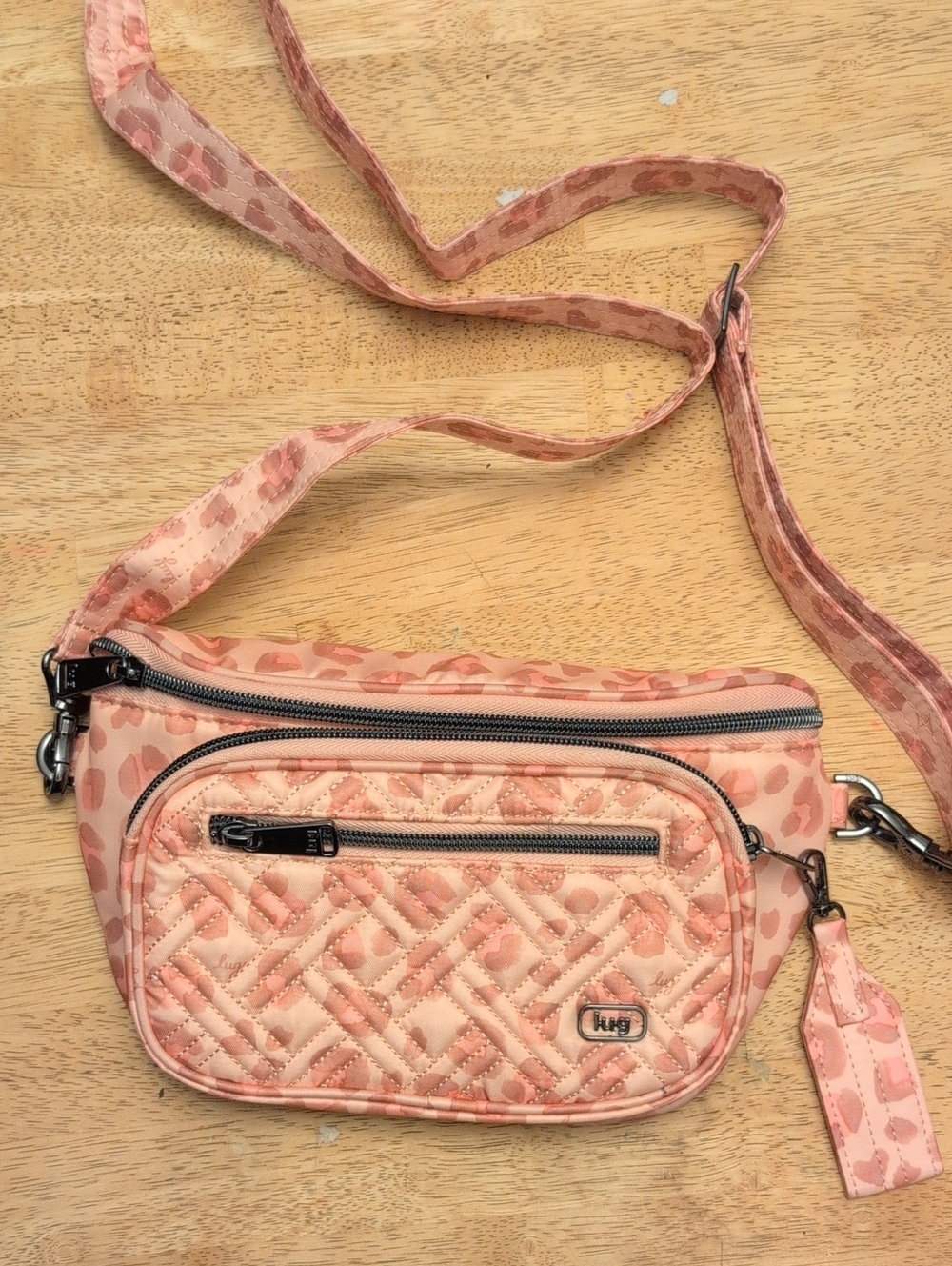 lug Switchline Quilted Leopard Pink Crossbody Bag/ Sling Bag Travel